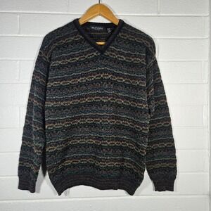Vtg 90s Brandini‎ Sweater Medium Italy Wool Blend Textured Knit Abstract Cosby